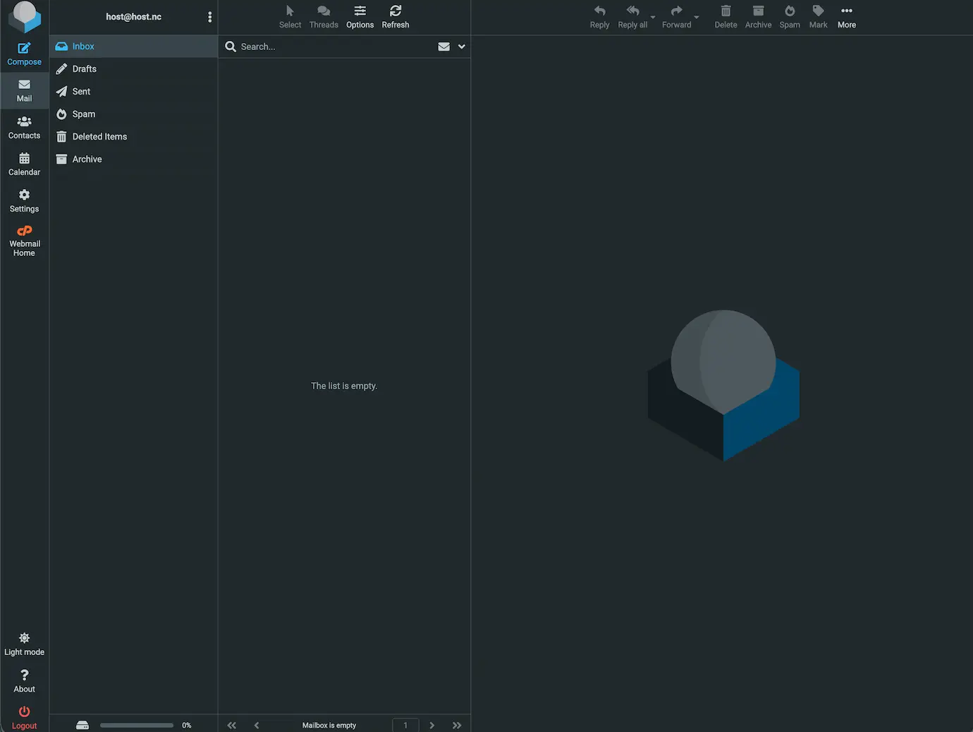 Roundcube Webmail interface in English